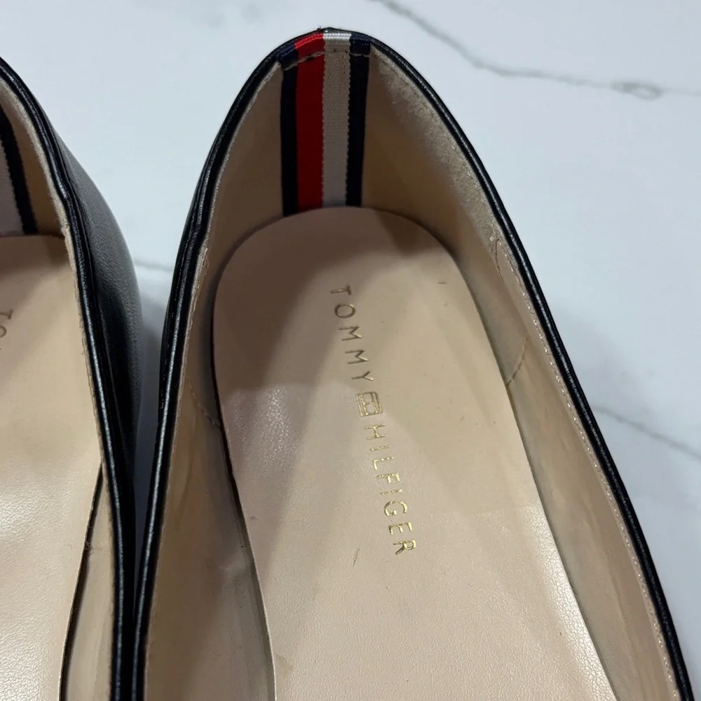 Tommy Hilfiger Black Leather Flats with Logo